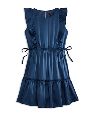 Aqua Girls' Satin Flutter Sleeve Dress, Little Kid, Big Kid - 100% Exclusive In Navy