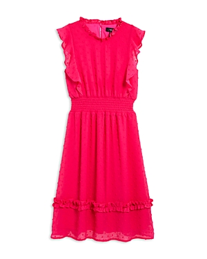 Aqua Girls' Clip Dot Print Ruffle Midi Dress, Big Kid - 100% Exclusive In Hot Pink