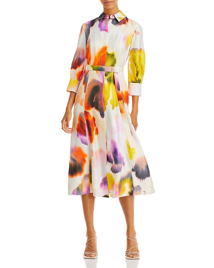Bloomingdales Women Clothing Dresses Casual Dresses Watercolor Silk Midi Shirt Dress 