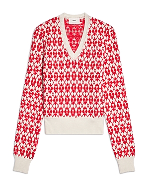 Shop Ami Alexandre Mattiussi Jacquard Argyle V Neck Sweater In White