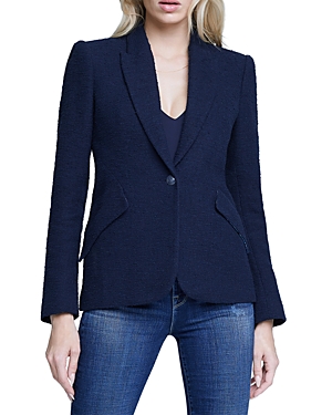 L Agence Chamberlin Textured Stretch Cotton Blazer In Midnightt