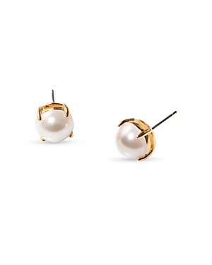 Shop Lele Sadoughi Ashford Imitation Pearl Stud Earrings In 14k Gold Plated In White/gold