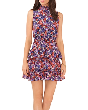 1.state Printed Mock Neck Sleeveless Dress In Black Multi