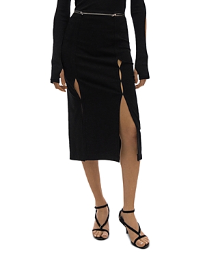 Helmut Lang Zipper Waist Double Slit Midi-skirt In Black