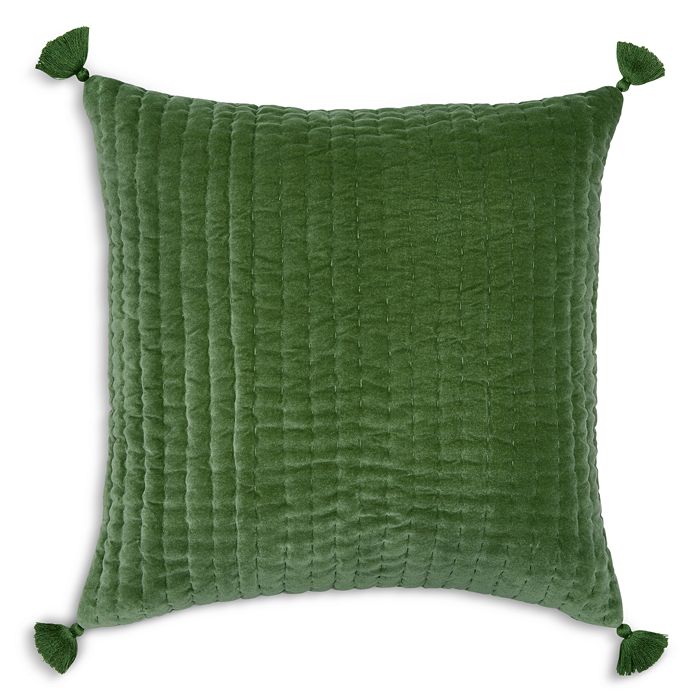 Green Velvet Extra Skinny Extra Long Lumbar Pillow with Tassels 