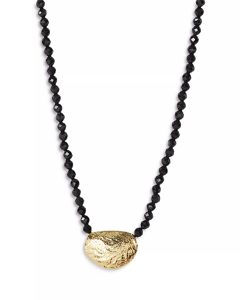 Argento Vivo 14K Gold Plated Sterling Silver & Onyx Molten Bead Necklace, 14