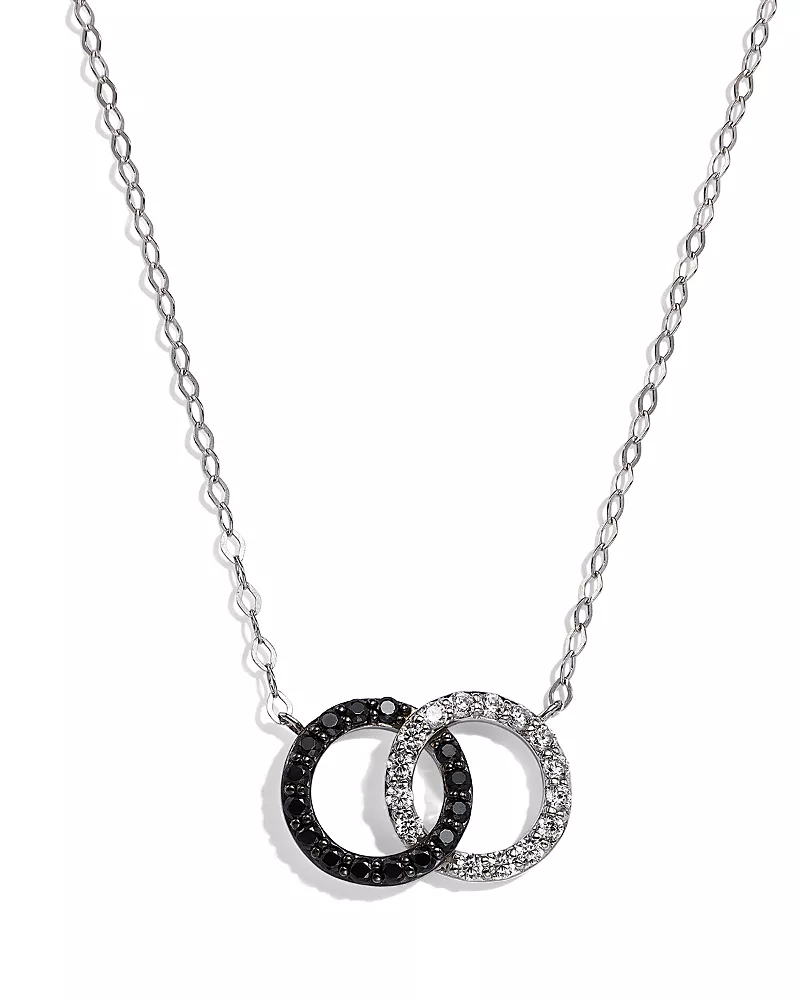 Bloomingdale's Fine Collection White & Black Diamond Double O Pendant Necklace in 14K White Gold, 0.25 tcw - 150th Anniversary Exclusive