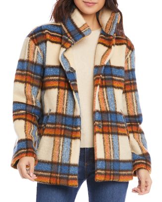 Karen Kane Plaid Fringe Trim Jacket Brown