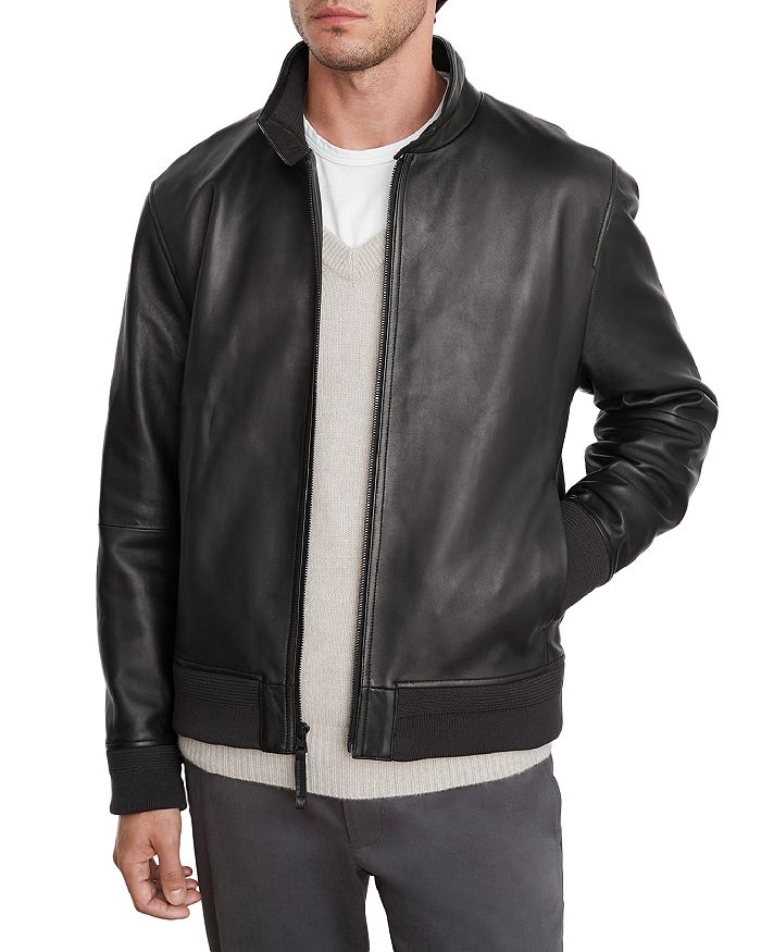 Men's Black Leather Bomber Jacket, Black Long Sleeve Shirt, White Chinos,  Black Suede Driving Shoes