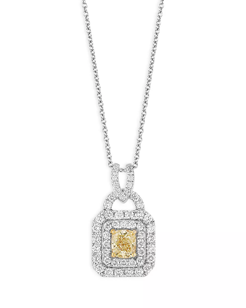 Bloomingdale's Fine Collection White & Yellow Diamond Pendant Necklace in 14K White Gold, 1.0 tcw