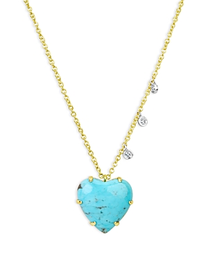 Meira T 14k White & Yellow Gold Turquoise & Diamond Heart Pendant Necklace, 18 In Blue/gold