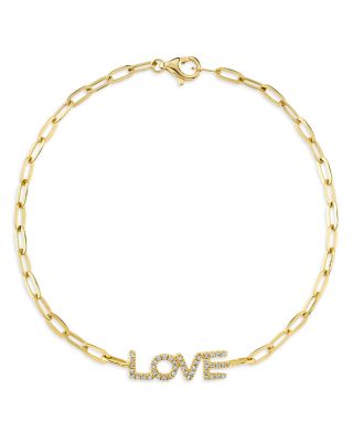 Moon & Meadow 14K Yellow Gold Diamond Love Paperclip Link Bracelet - Exclusive