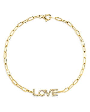 Moon & Meadow 14K Yellow Gold Diamond Love Paperclip Link Bracelet - 100% Exclusive