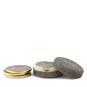 Shop Aerin Faux Shagreen Coasters With Box, Set Of 4 In Chocolate