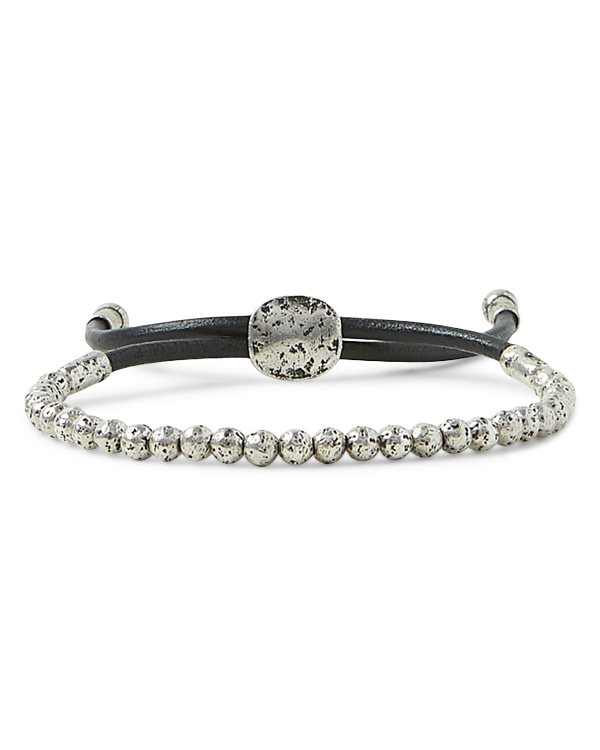 John Varvatos Men's Sterling Silver Distressed Bead Leather Cord Bolo Bracelet