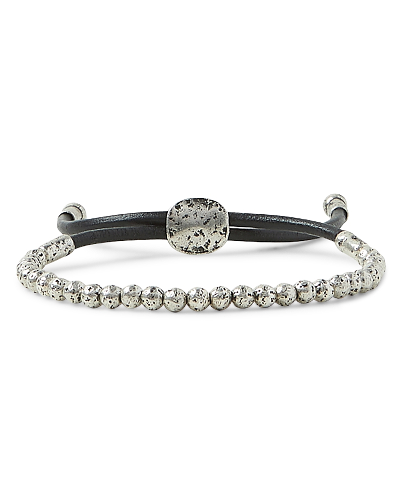John Varvatos Men's Sterling Silver Distressed Bead Leather Cord Bolo Bracelet In Silver/black