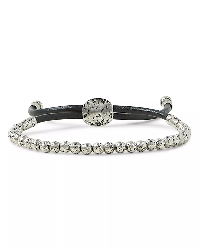 John Varvatos Men's Sterling Silver Distressed Bead Leather Cord Bolo Bracelet