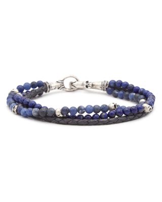 John Varvatos Men's Sterling Silver Sodalite & Lapis Lazuli Blue Leather Triple Strand Bracelet