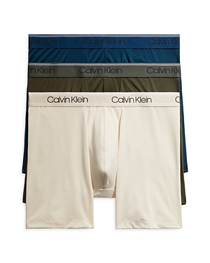 Calvin Klein Microfiber Stretch Wicking Boxer Briefs, Pack Of 3 In Olive/beige/navy