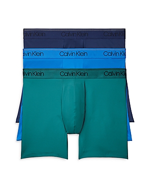 Calvin Klein Microfiber Stretch Wicking Boxer Briefs, Pack Of 3 In Blue Shadow/distorted Blue/green