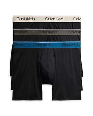 Calvin Klein Microfiber Stretch Wicking Boxer Briefs, Pack Of 3 In Black Olive/black Tapioca/black Legion Blue