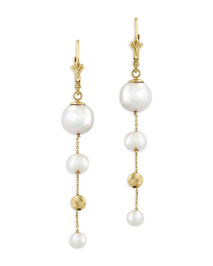 Bloomingdale's - Cultured Freshwater Pearl Linear Drop Earrings in 14K Yellow Gold - 100% Exclusive
