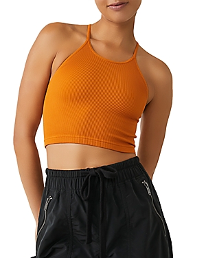 Free People Fp Movement By Cropped Run Ribbed Tank In Russet Orange