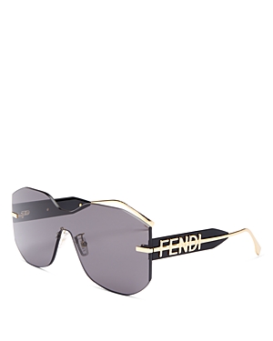 Shop Fendi Graphy Shield Sunglasses, 144mm In Gold/gray