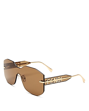 Fendi Rectangular Metal Shield Sunglasses In Gold/brown