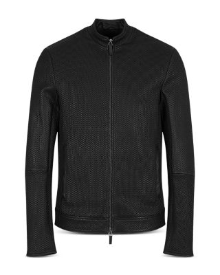 Armani Collezioni Emporio Armani Embroidered Leather Jacket In