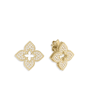 Shop Roberto Coin 18k Yellow Gold Venetian Princess Diamond Flower Earrings