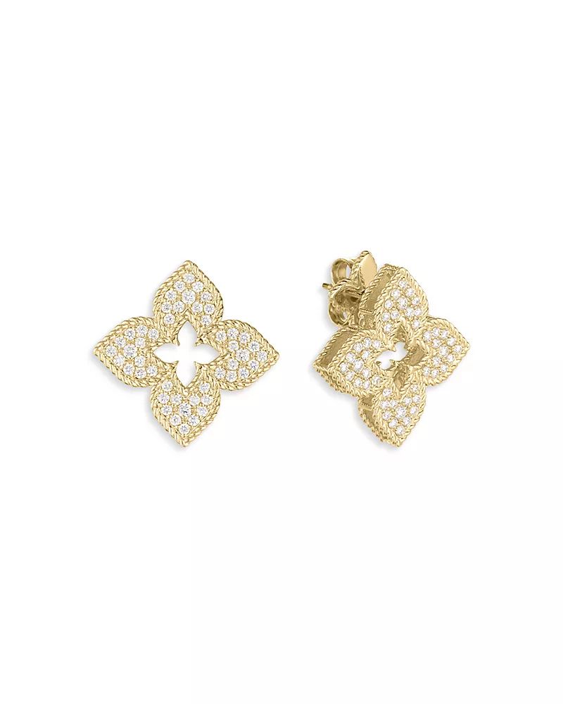 Roberto Coin 18K Yellow Gold Venetian Princess Diamond Flower Earrings