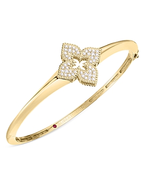 Shop Roberto Coin 18k Yellow Gold Venetian Princess Diamond Flower Bangle Bracelet