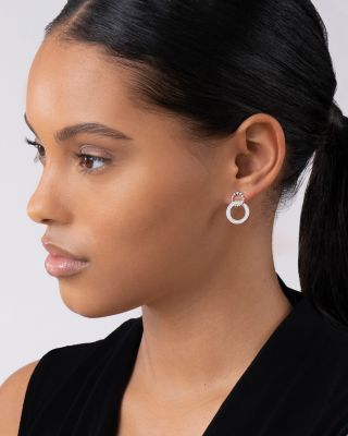 Sterling Silver Caviar Spark Diamond Interlocking Circle Drop Earrings