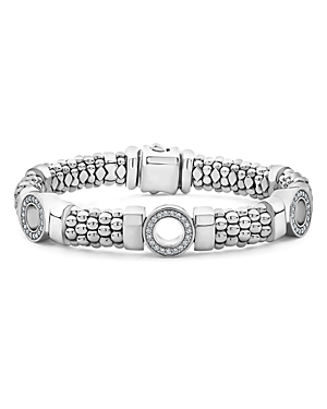 Lagos Sterling Silver Caviar Spark Diamond Three Circle Bead Link Bracelet Lagos Sterling Silver Caviar Spark Diamond Three Circle Bead Link Bracelet