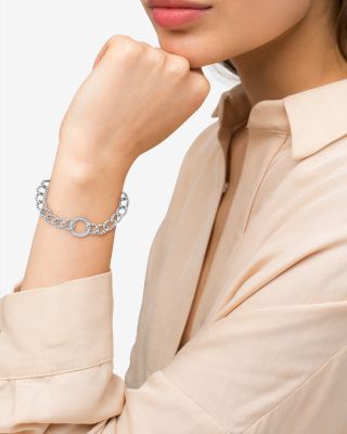 Sterling Silver Caviar Spark Diamond Circle Bead Open Link Bracelet