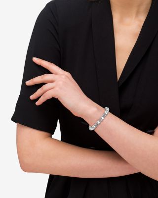 Sterling Silver Caviar Spark Diamond Three Circle Caviar Bead Link Bracelet