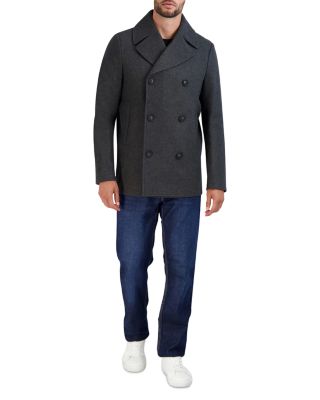 Stretch Regular Fit Double Breasted Peacoat In Charcoal