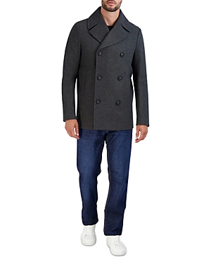 Shop Cole Haan Stretch Regular Fit Double Breasted Peacoat In Charcoal