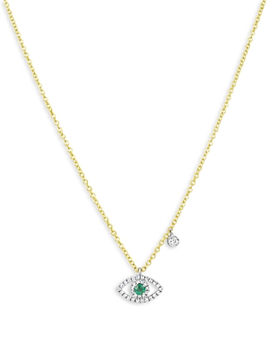 Meira T 14K White & Yellow Gold Emerald & Diamond Evil Eye Pendant Necklace, 18