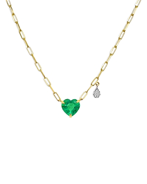 Shop Meira T 14k White & Yellow Gold Emerald & Diamond Heart Paperclip Link Pendant Necklace, 18 In Green/gold