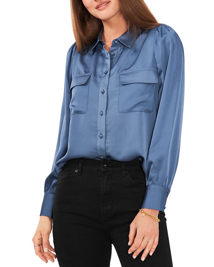VINCE CAMUTO Puff Sleeve Button Front Shirt | Bloomingdale's
