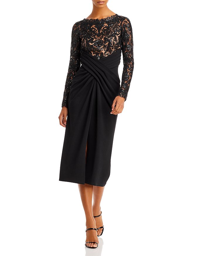 Tie sleeve lace sheath dress tadashi shoji sales