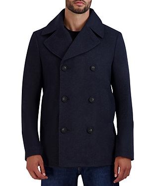 Shop Cole Haan Stretch Regular Fit Double Breasted Peacoat In Navy