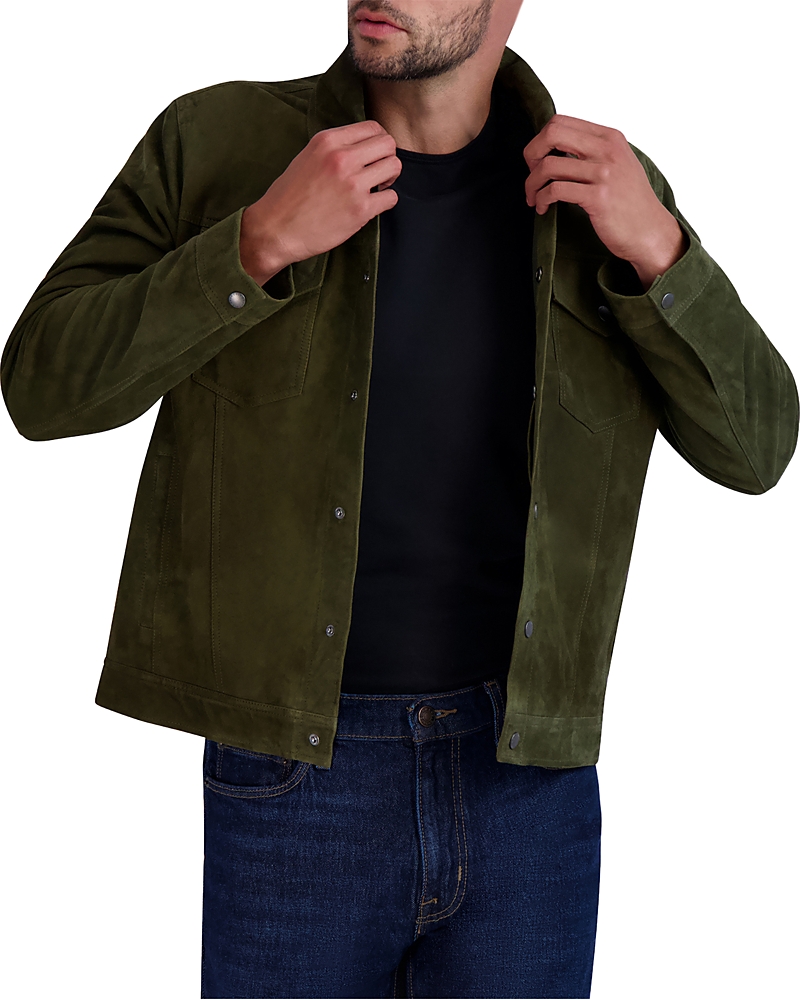 Cole Haan Trucker Suede Jacket In Green