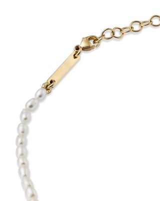 14K Yellow Gold White Pearl Cultured Pearl Beaded Necklace, 14-16"