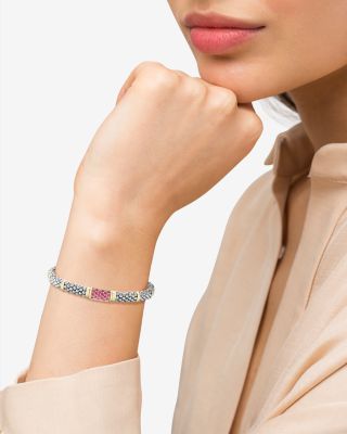 Sterling Silver & 18K Gold Signature Caviar Pink Sapphire Station Bracelet