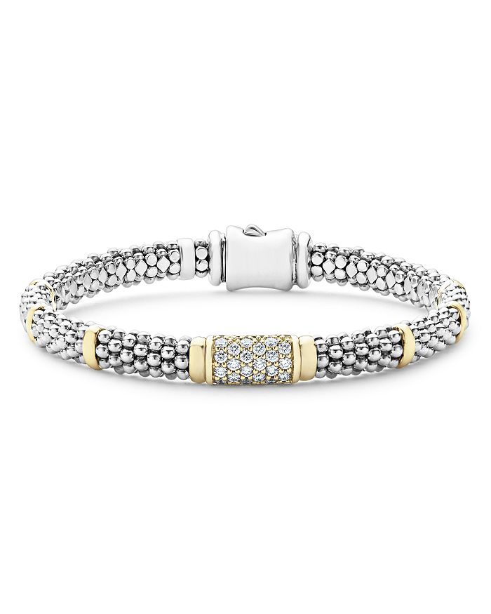 LAGOS - Sterling Silver & 18K Yellow Gold Diamond Signature Caviar Bracelet