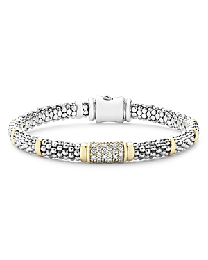 Lagos Sterling Silver & 18K Gold Diamond Signature Caviar Bracelet