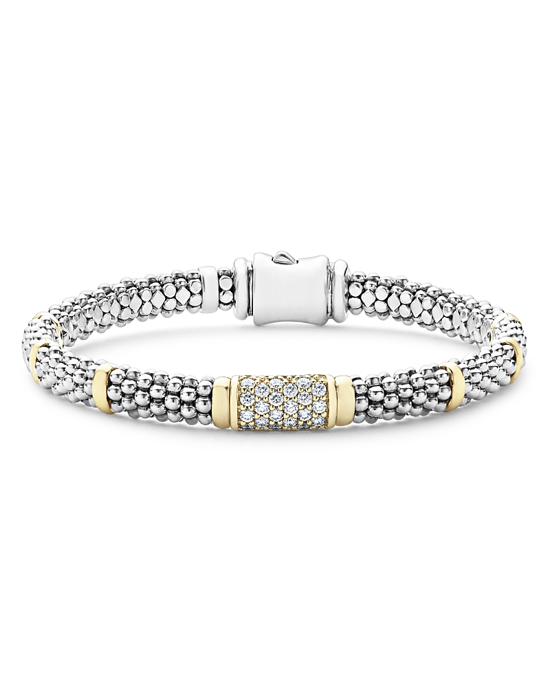 Lagos Diamond Caviar Bead Bracelet In Silver